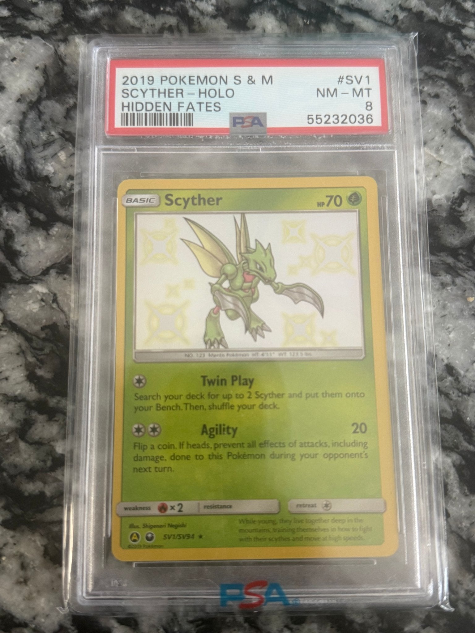 2019 Pokemon S & M Scyther - Holo Hidden Fates - toyscardscomics