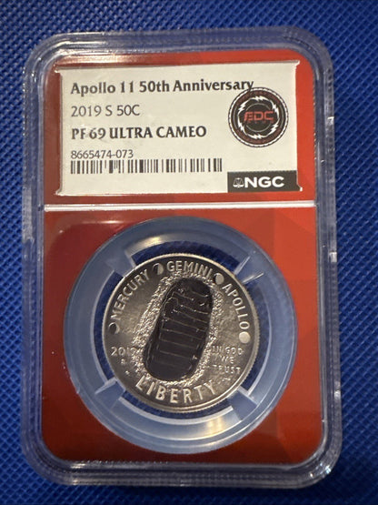 2019 - S Apollo 11 50th Anniversary HalfDollar NGC PF69 Ultra Cameo RedLabel! - toyscardscomics