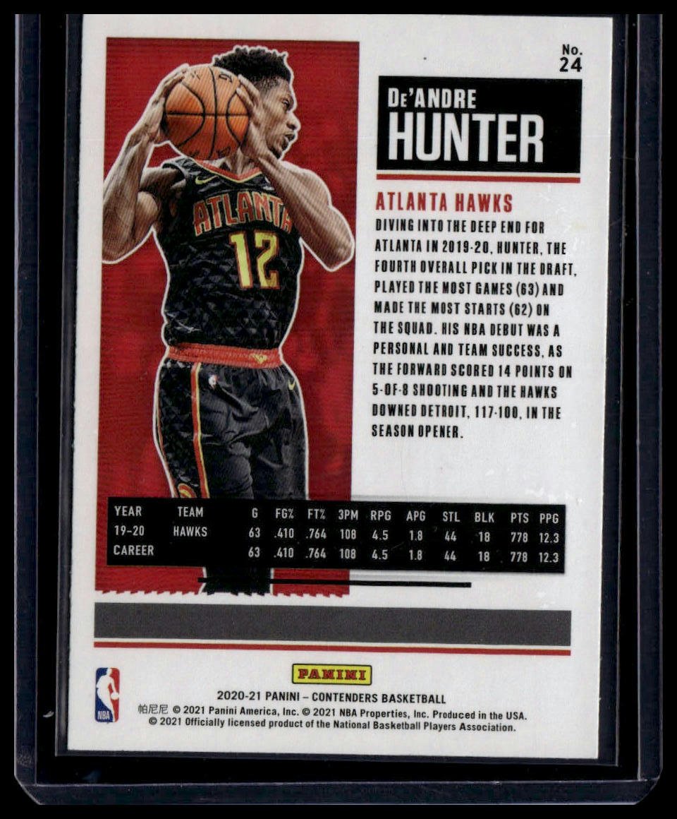 2020 - 21 Panini Contenders #24 De'Andre Hunter Game Ticket Red - toyscardscomics