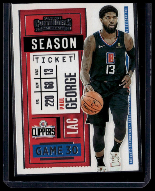 2020 - 21 Panini Contenders #50 Paul George Game Ticket Green - toyscardscomics