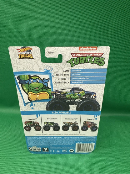 2020 Hot Wheels Monster Trucks TMNT Leonardo Character Monster Truck! - toyscardscomics
