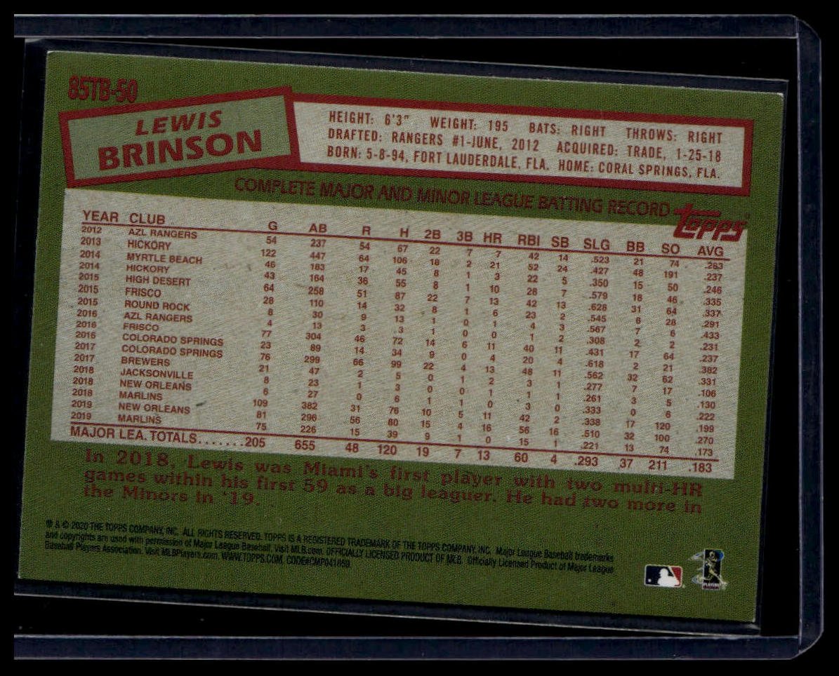 2020 Topps Update #85TB - 50 Lewis Brinson 1985 Topps Baseball 35th Anniversary - toyscardscomics