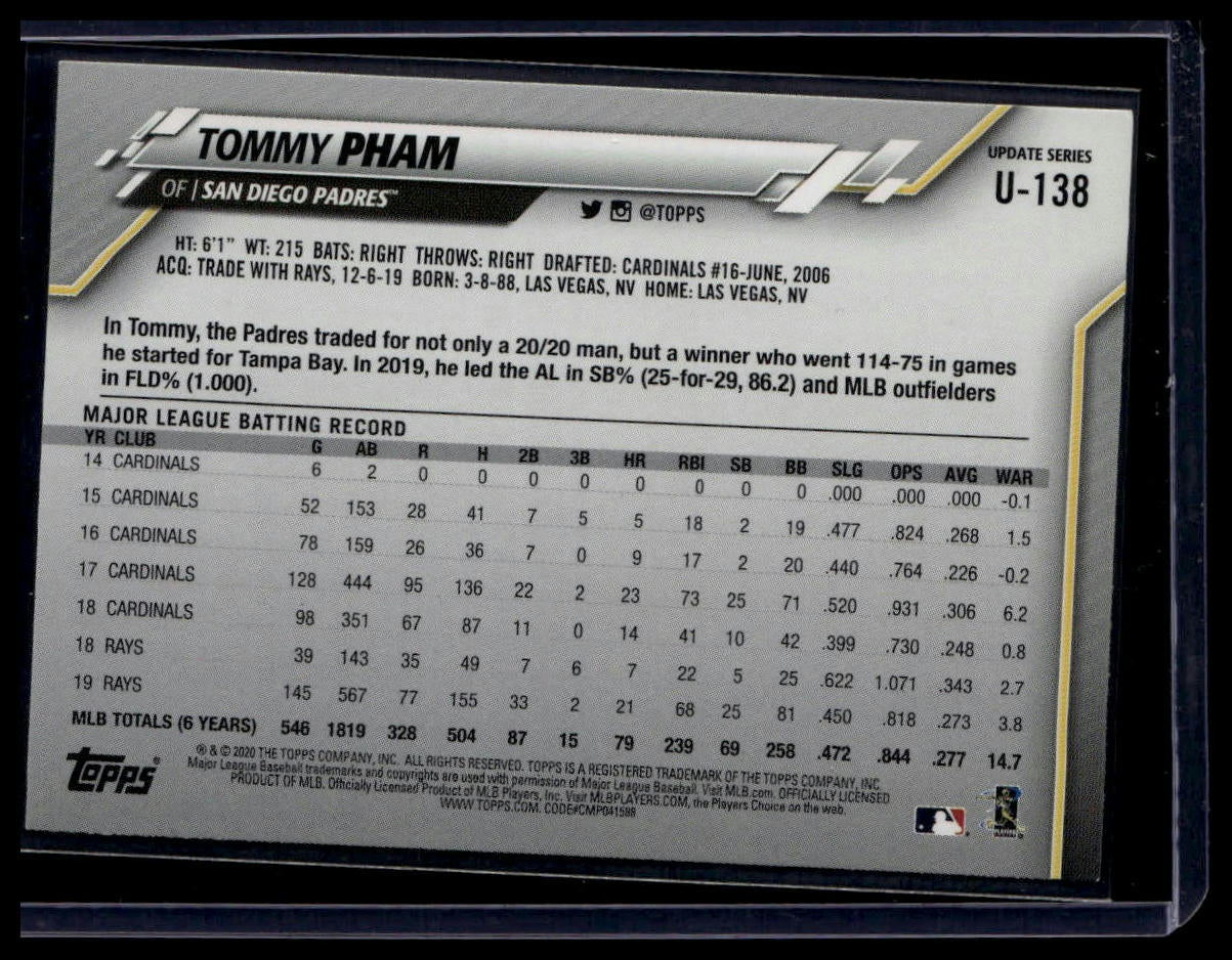 2020 Topps Update #U - 138 Tommy Pham - toyscardscomics