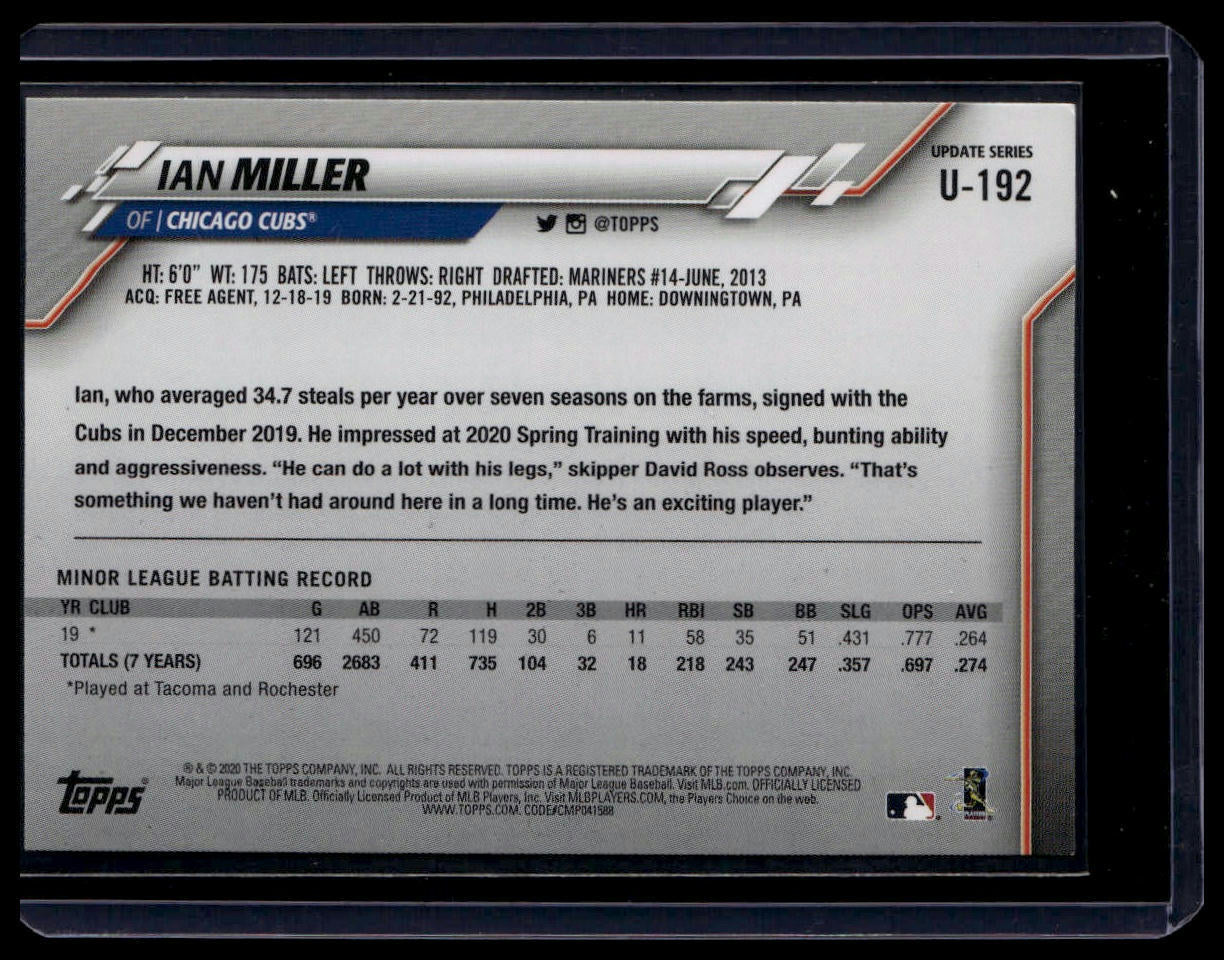 2020 Topps Update #U - 192 Ian Miller Gold #/2020 - toyscardscomics