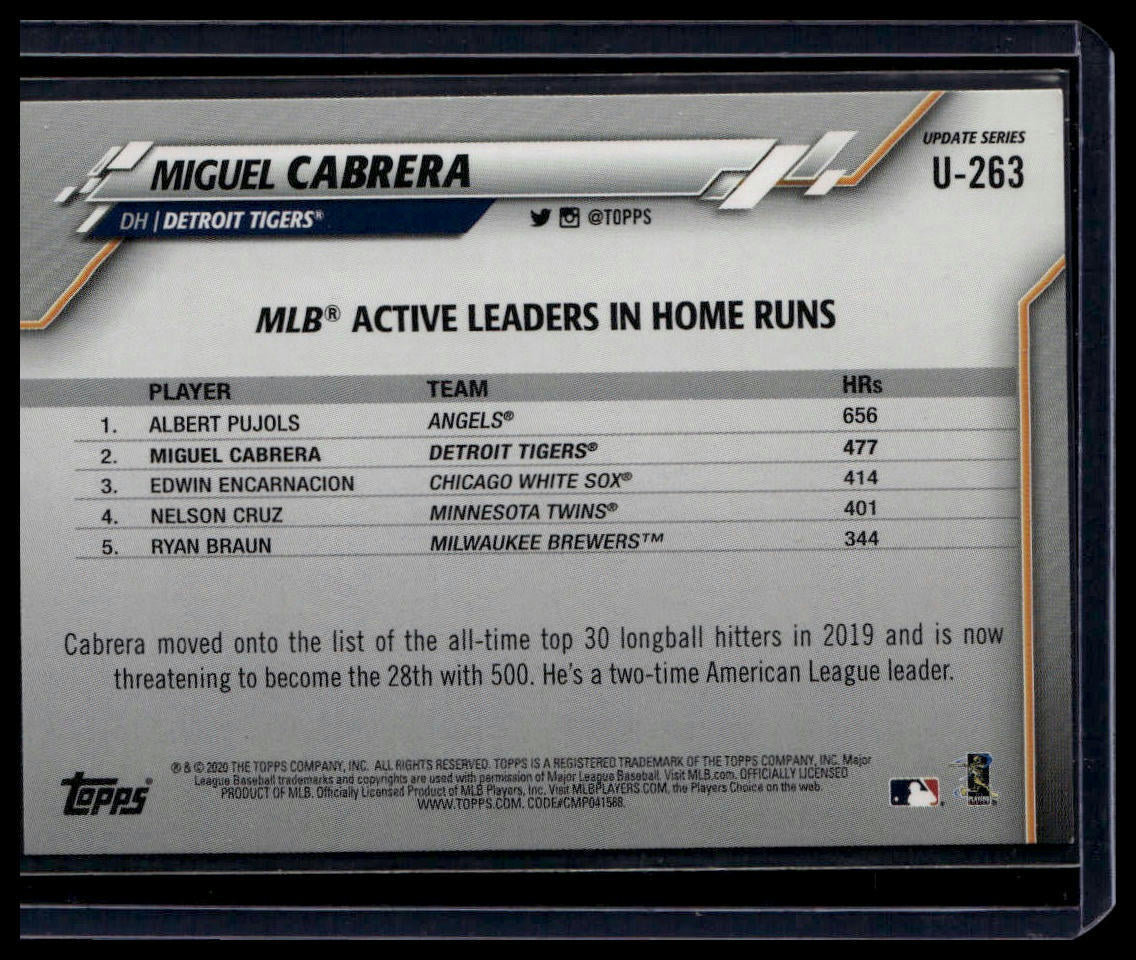 2020 Topps Update #U - 263 Miguel Cabrera Yellow - toyscardscomics