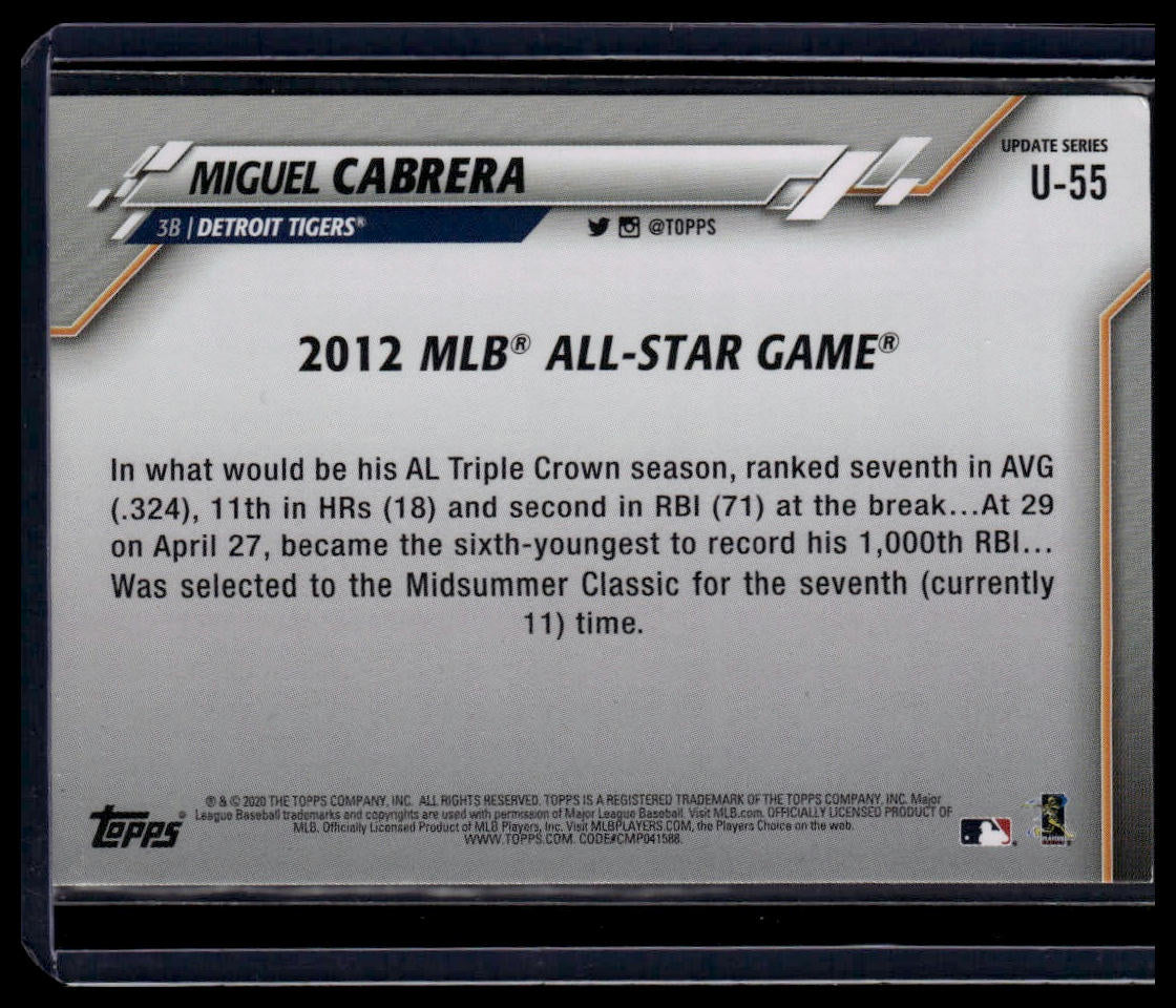 2020 Topps Update #U - 55 Miguel Cabrera Gold #/2020 - toyscardscomics