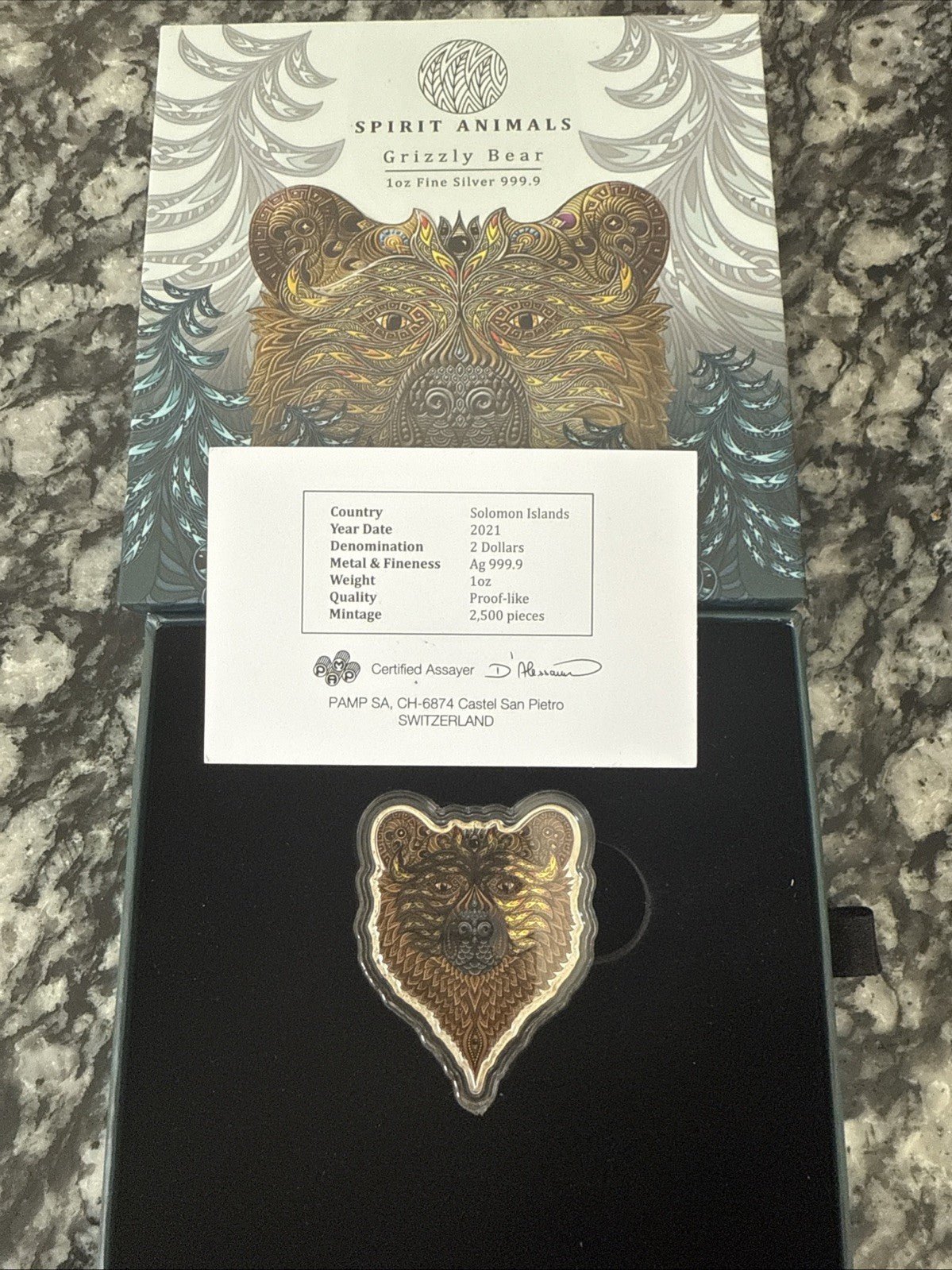 2021 GRIZZLY BEAR Spirit Animals 1 oz Silver Coin $2 Solomon Islands PAMP - toyscardscomics