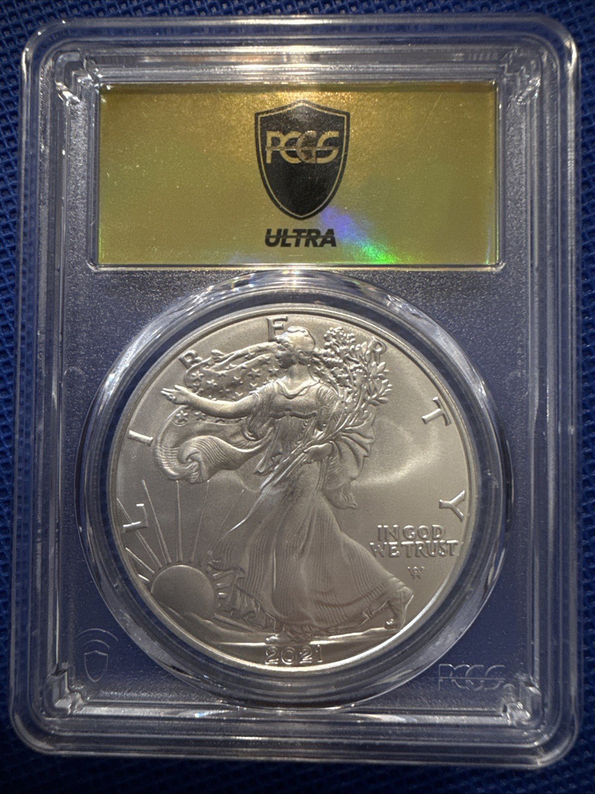 2021 Ultra Breaks Silver Eagle Gold Rush Label Type 2 PCGS MS 70 - toyscardscomics