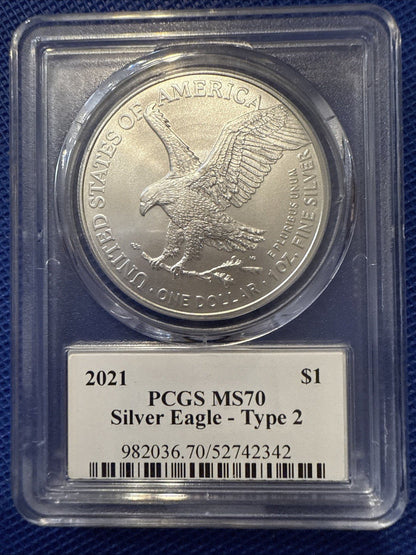 2021 Ultra Breaks Silver Eagle Gold Rush Label Type 2 PCGS MS 70 - toyscardscomics