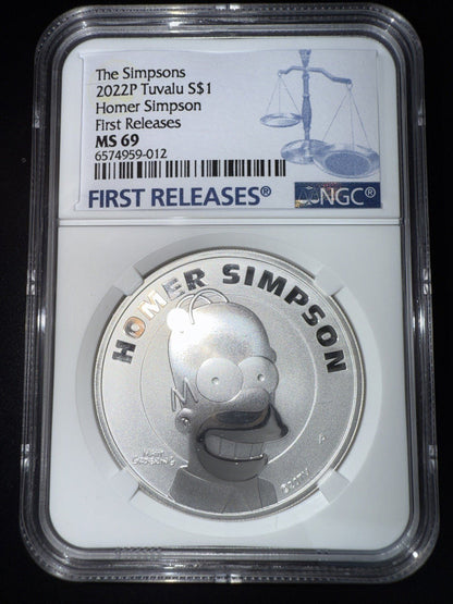 2022 Homer Simpson Simpsons $1 1oz .9999 Silver COIN NGC MS69 FR - toyscardscomics