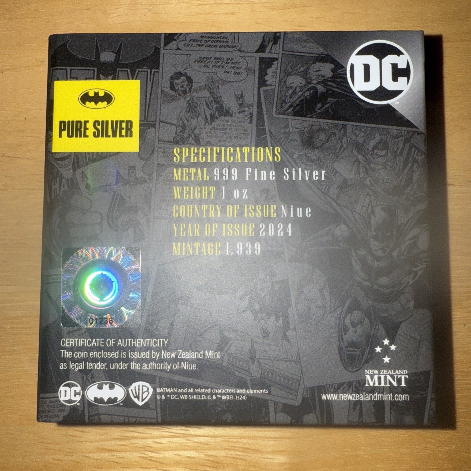 2024 BATMAN™ 85 Years – 1966 Batman Logo 1oz Silver Collectible Coin COA 847 - toyscardscomics