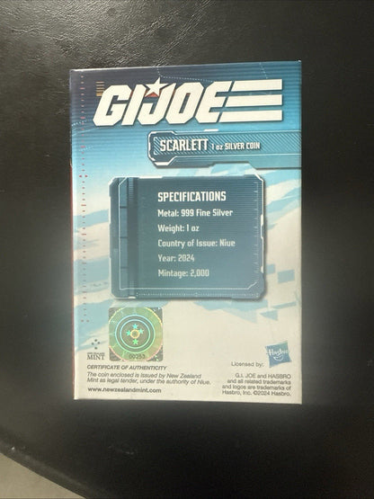 2024 Niue Hasbro G.I. Joe Scarlett 1oz Silver Colorized Proof Coin - toyscardscomics