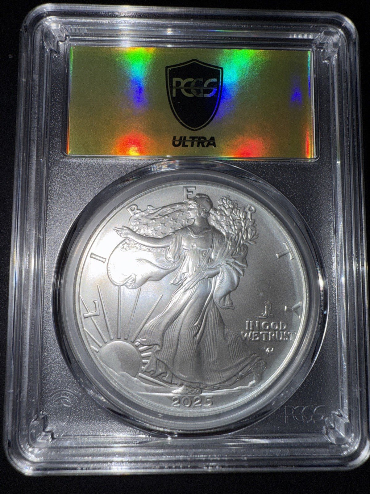 2025 $1 AMERICAN SILVER EAGLE PCGS MS70 ULTRA BREAKS GOLD RUSH LABEL - Eagle Priv - toyscardscomics