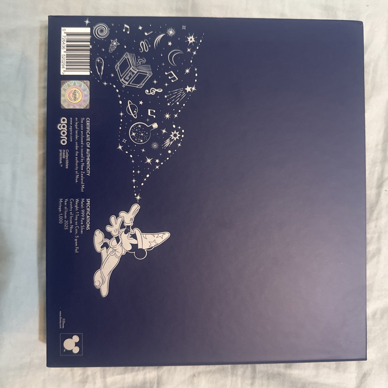 2025 Agoro Disney Fantasia 1 oz Silver Coin + 5g Silver Foil Boxed Set NEW - toyscardscomics