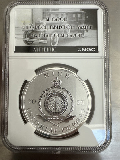 2025 Niue 1 oz Silver Al Capone Tablecloth Swatch NGC PF70 Estate of Al Capone - toyscardscomics