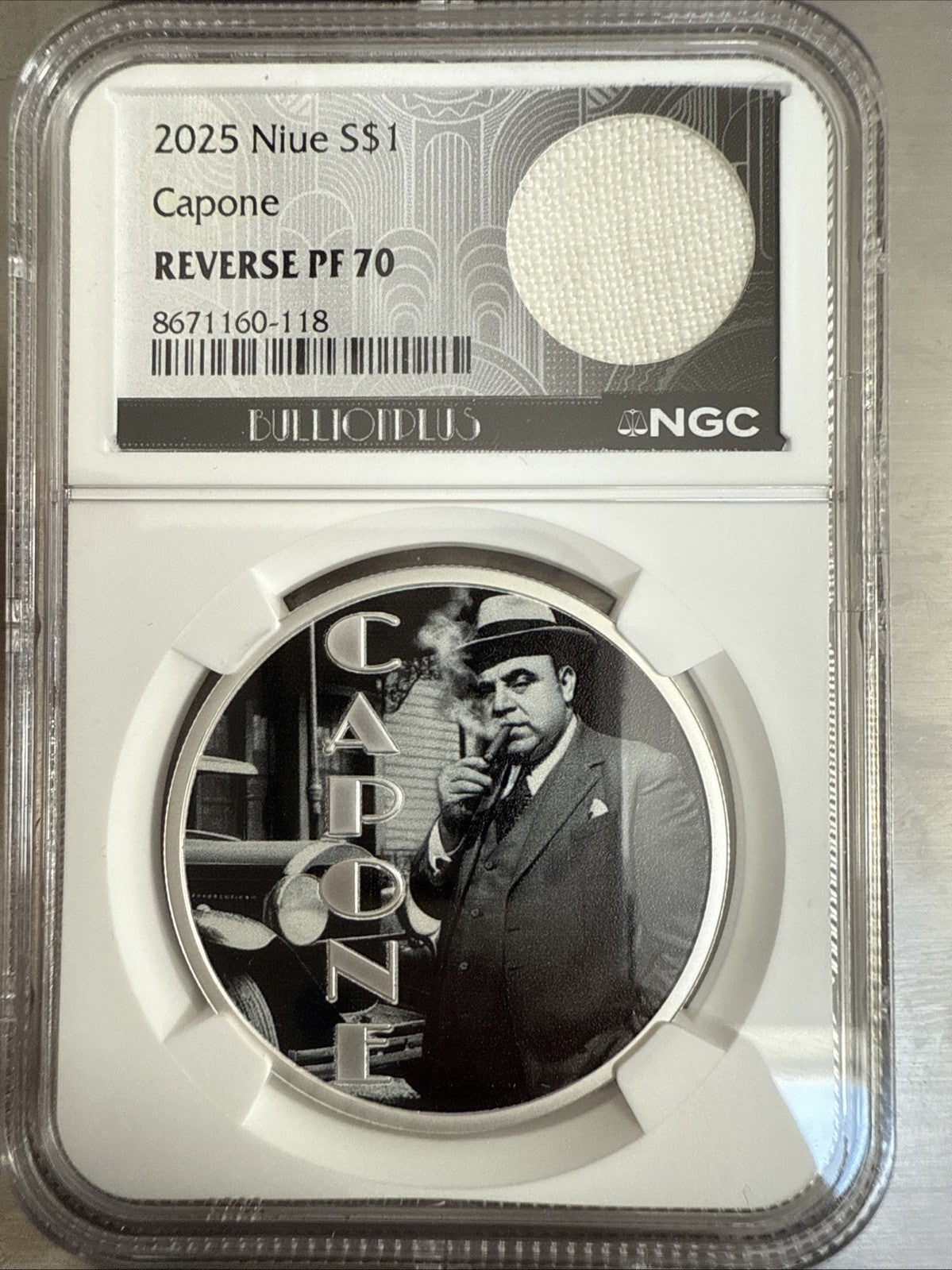 2025 Niue 1 oz Silver Al Capone Tablecloth Swatch NGC PF70 Estate of Al Capone - toyscardscomics