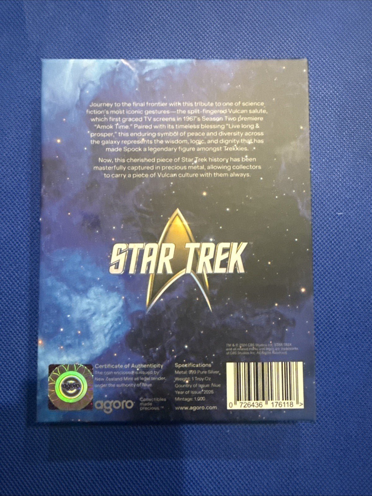 2025 - Star Trek - Spock's The Vulcan Salute - 1oz Silver Proof Coin - toyscardscomics