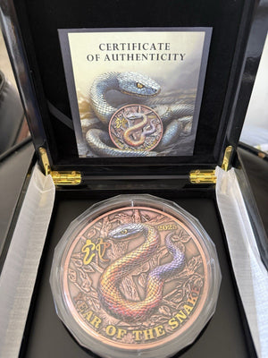 2025 “Year of the Snake” 1 Kilo .999 Copper High-Relief Colorized Art Round 1KG