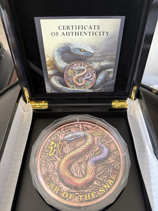 2025 “Year of the Snake” 1 Kilo .999 Copper High - Relief Colorized Art Round 1KG - toyscardscomics