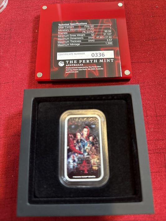 2026 TUV 1 oz Silver Colorized Stranger Things Season 4 Coin Box - toyscardscomics
