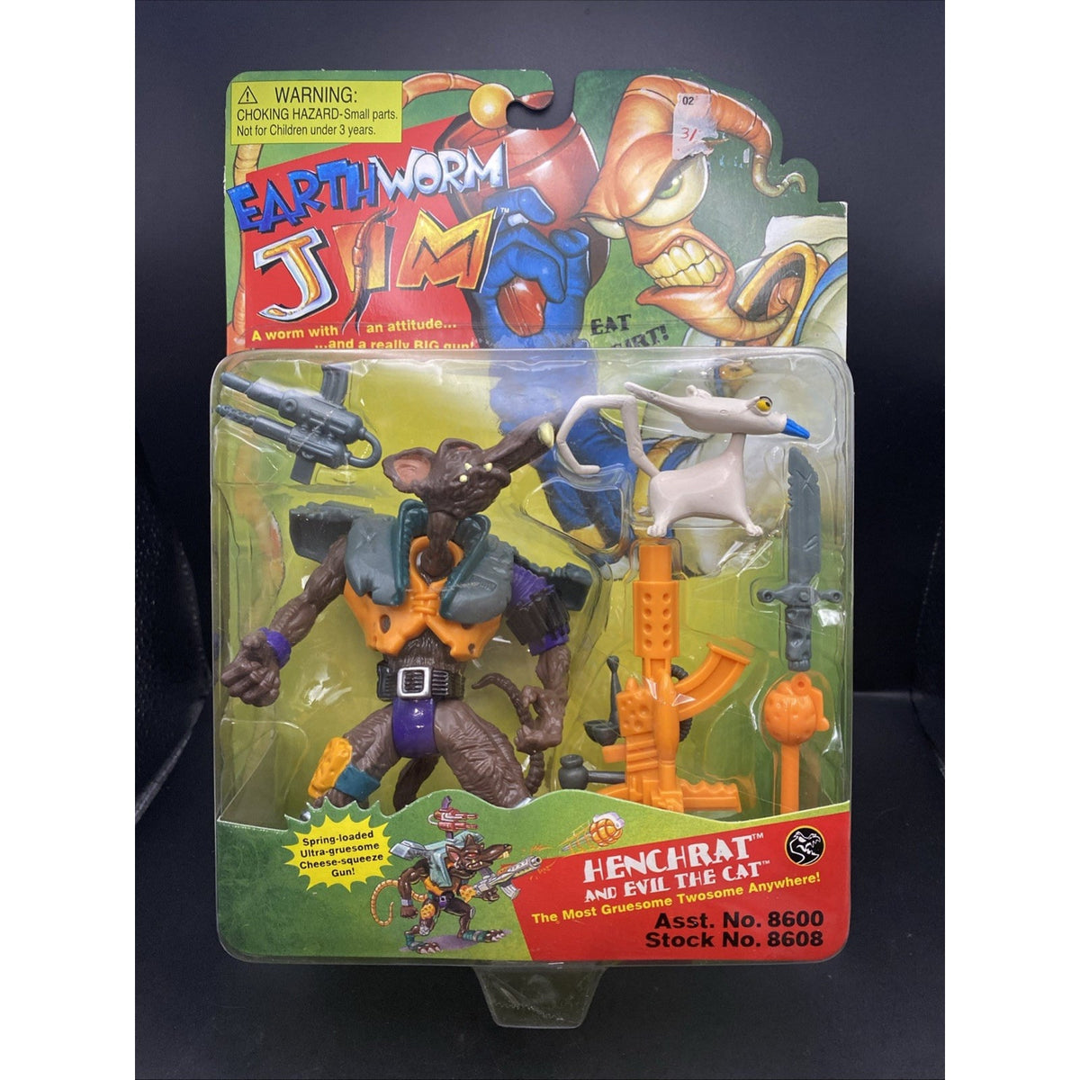 Playmates 1994 Earthworm Jim Henchrat & Evil The Cat figure Set New Sealed vtg