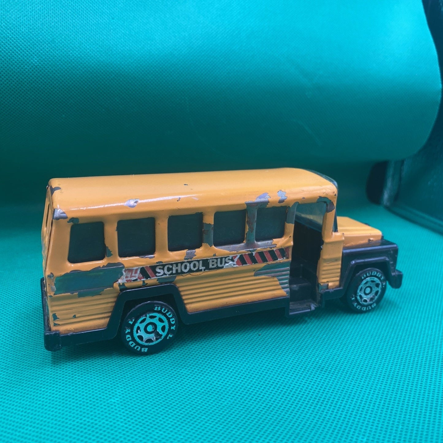 VTG 1980 BUDDYL SCHOOLBUS no Side Doors NEON BLUE WINDOWS - Paint Worn