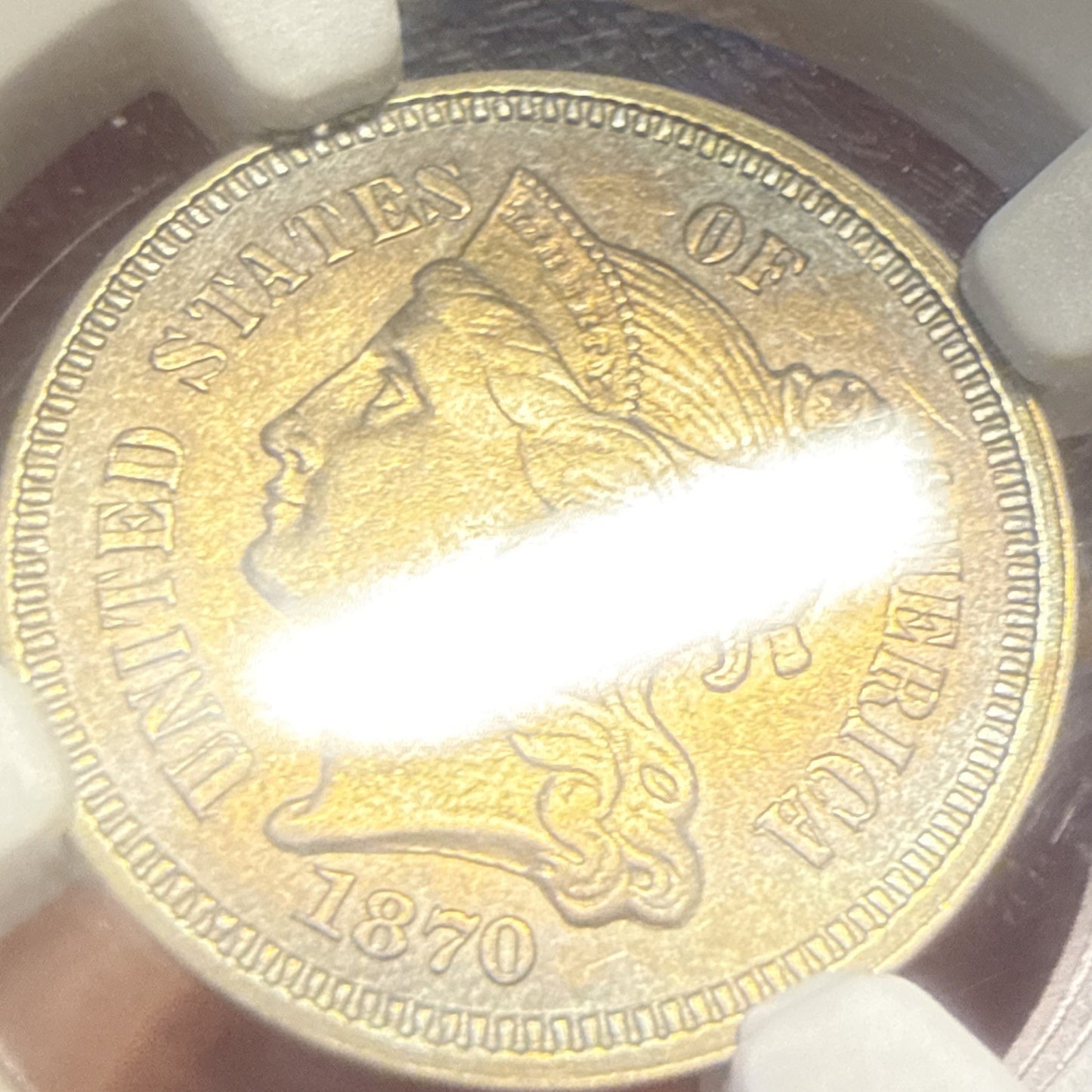 1870 Three Cent Nickel PCGS AU58 3CN - Bullion Plus - Light Toning