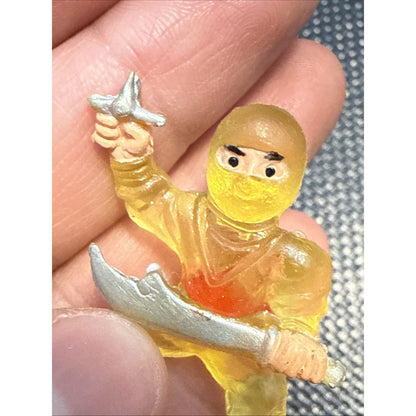 Vintage Rubber Yellow Ninja 1 1/2” Figurine With Sword And Throwing Star 80/90s