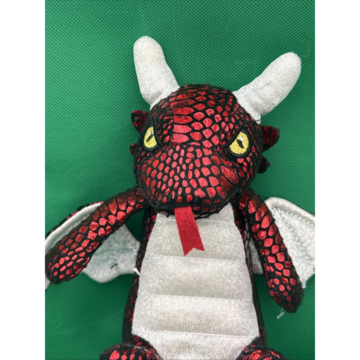 Nanco Red Winged Dragon Snake Scales Plush Toy Black Silver Iridescent 13" 2020