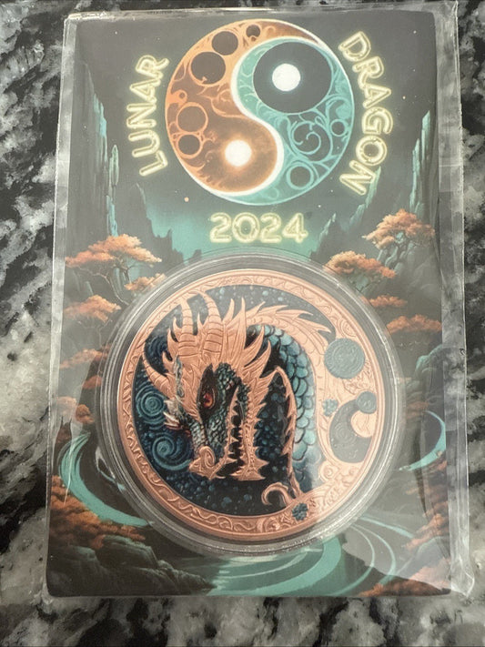 33 Gram Copper Collectible 2024 Lunar Dragon Colorized Coin - toyscardscomics