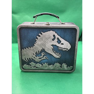 Jurassic World Park Tin Lunch Box T-Rex Velociraptor Dinosaurs Embossed 2015