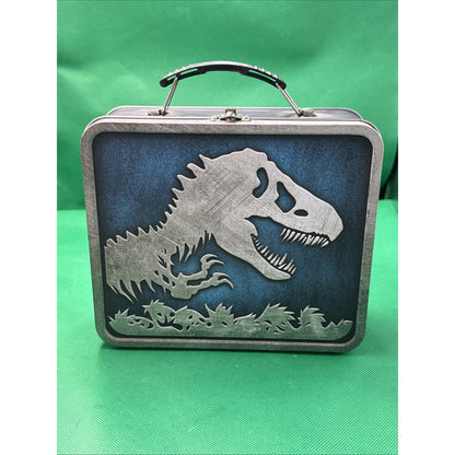 Jurassic World Park Tin Lunch Box T-Rex Velociraptor Dinosaurs Embossed 2015