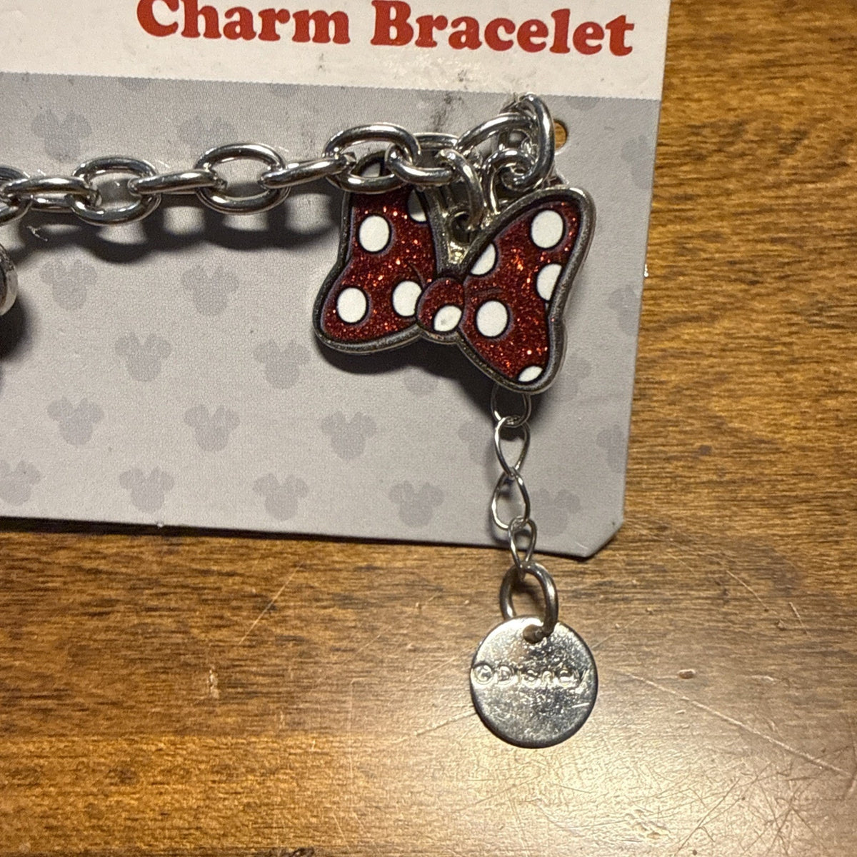 Minnie Mouse Disney Silvertone Charm Bracelet 7.5 In New