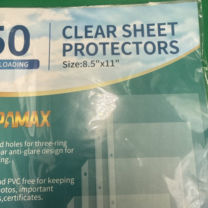 50 Pack Sheet Protectors for 3 Ring Binder - Clear Page 8.5 x 11,
