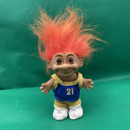 Vintage Russ Treasure Troll #21 Basketball 5" Orange Hair Brown Eyes