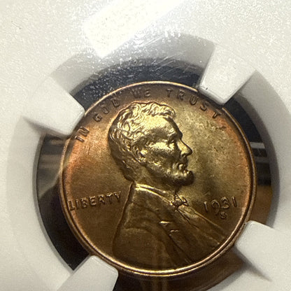1931-S 1c NGC MS-64 RB Lincoln Wheat Cent Amazing Color