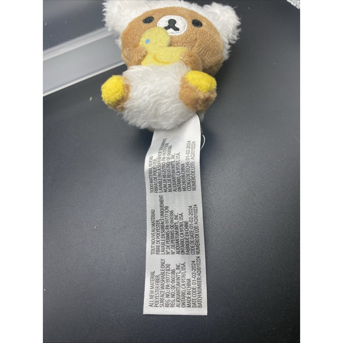 San-X Rilakkuma 2” Hanging Micro Plush Toy Baby Bear Holding Rubber Duckie-RARE