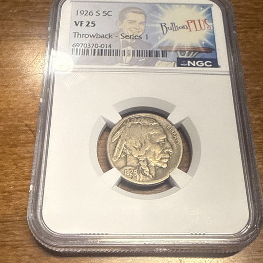 1926-S BUFFALO NICKEL NGC VF25 Bullion Plus