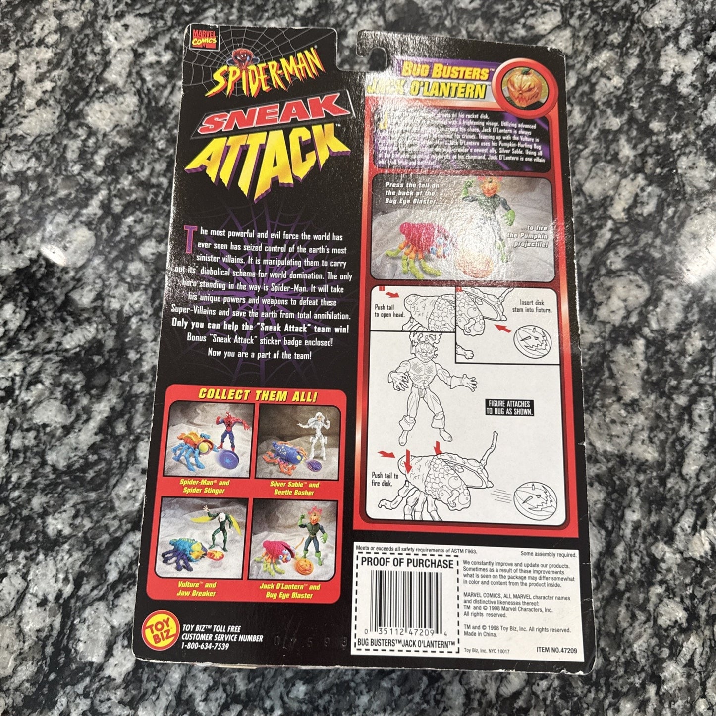 SPIDERMAN Sneak Attack 1998 Jack O’Lantern Bug Busters Action Figure Toy Biz