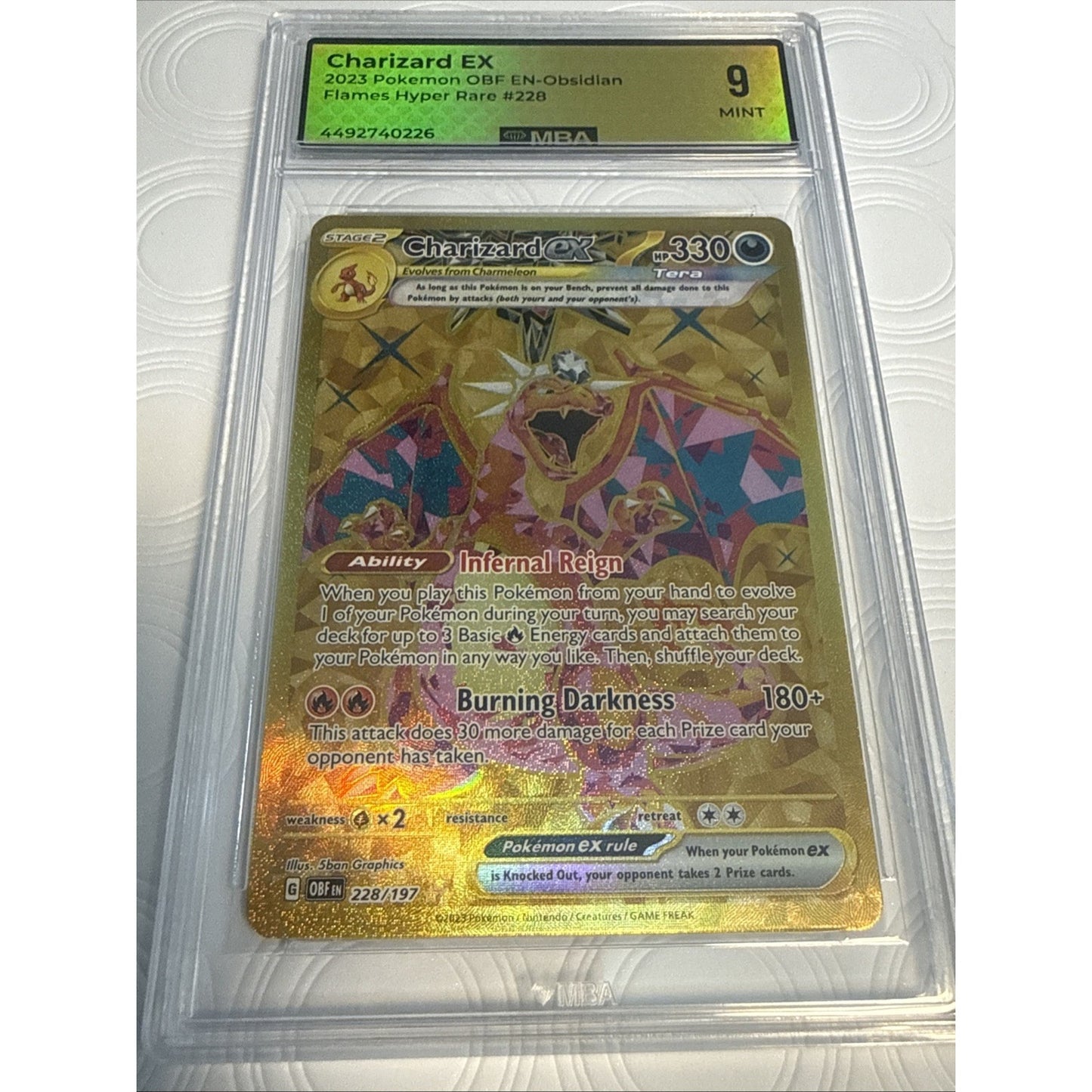 2023 POKEMON OBF EN-OBSIDIAN FLAMES HYPER RARE #228 CHARIZARD EX MBA 9