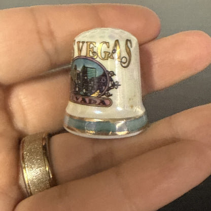 Las Vegas Nevada Iridescent Porcelain Collectible Souvenir Thimble