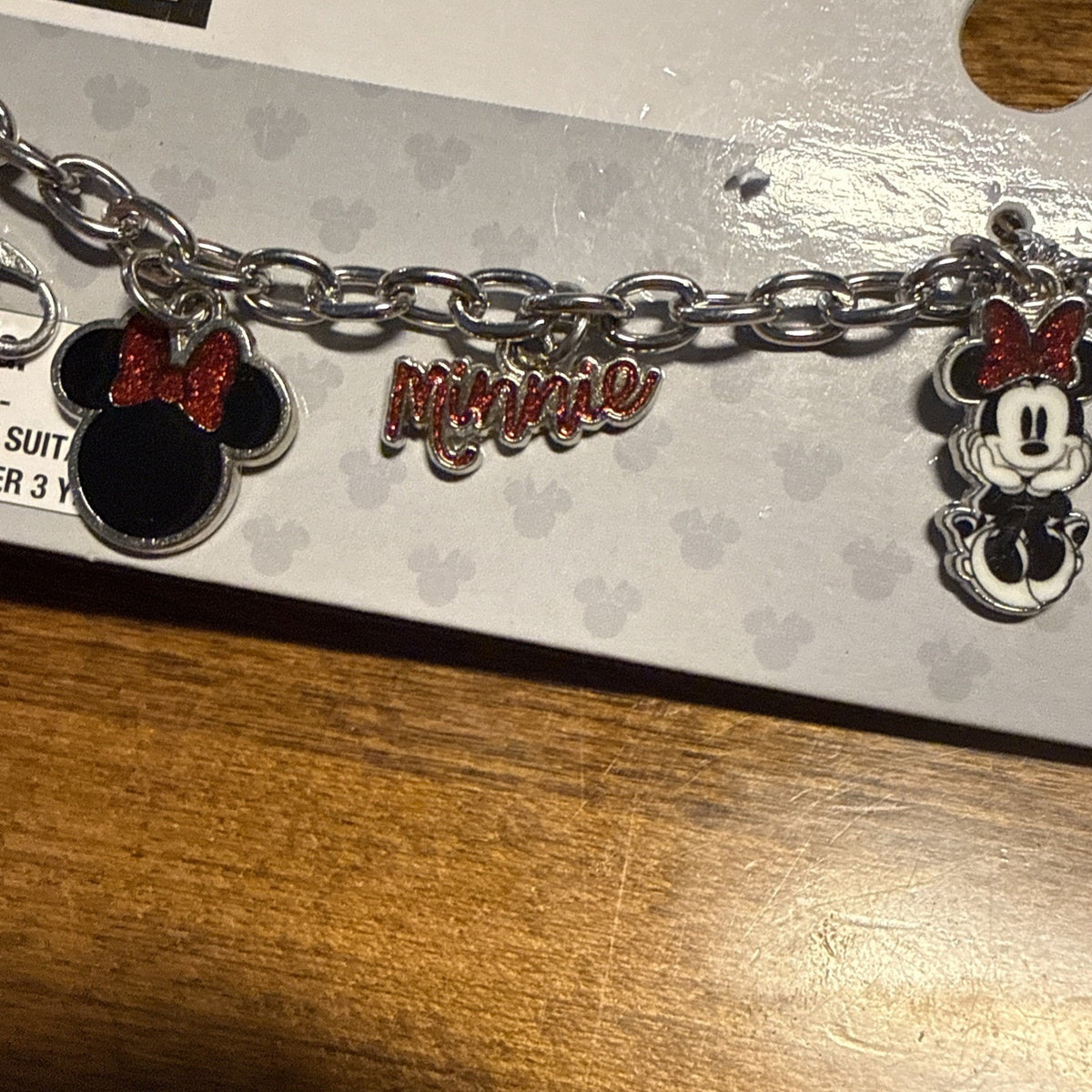 Minnie Mouse Disney Silvertone Charm Bracelet 7.5 In New
