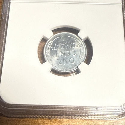 1943 D Lincoln Wheat Steel Cent NGC MS 65 with Parachute Fragment -WW II Era