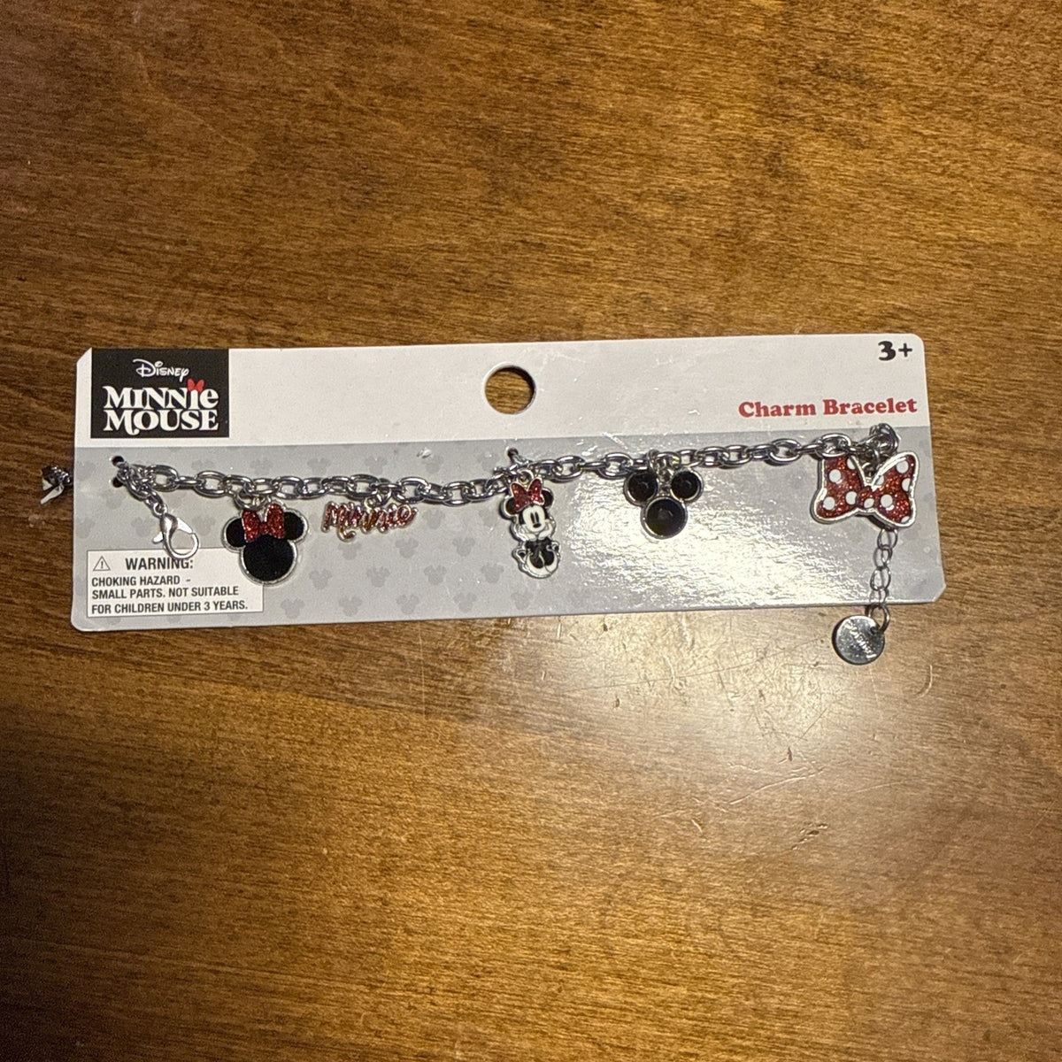 Minnie Mouse Disney Silvertone Charm Bracelet 7.5 In New