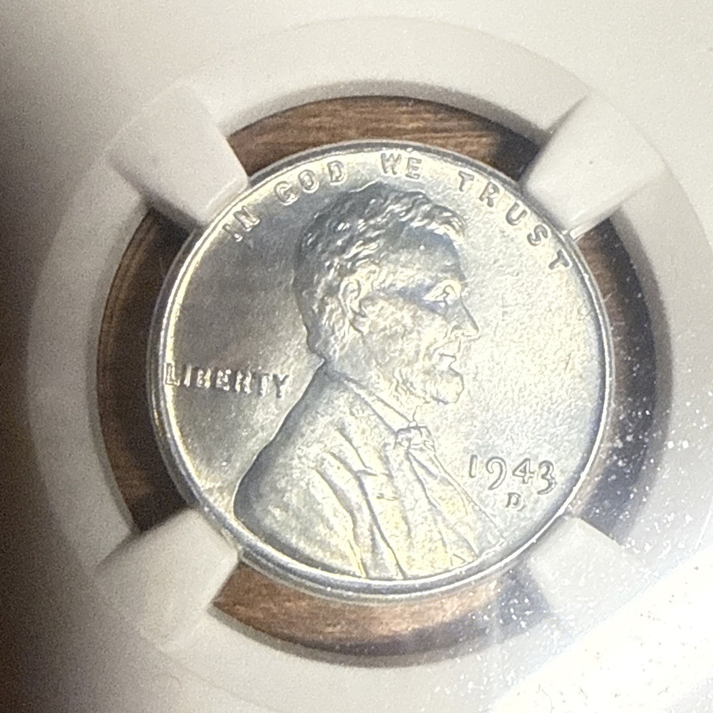 1943 D Lincoln Wheat Steel Cent NGC MS 65 with Parachute Fragment -WW II Era
