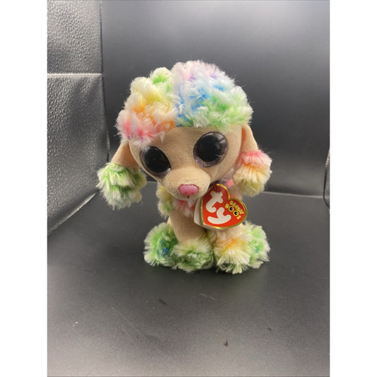 Ty Beanie Boo Rainbow the Poodle 6” Plush Dog Stuffed Animal Glitter Eyes Puppy