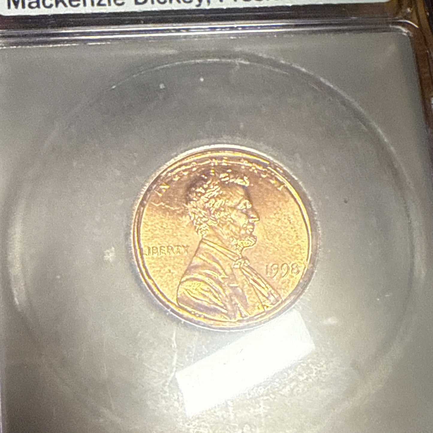 1998 ICG MS 69 RD Lincoln Cent MACKENZIE DICKEY SIGNED