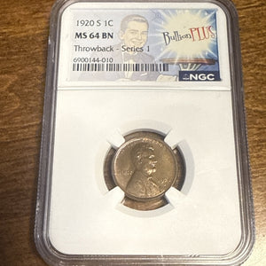 1920-S 1C MS64 BN PCGS - Bullion Plus