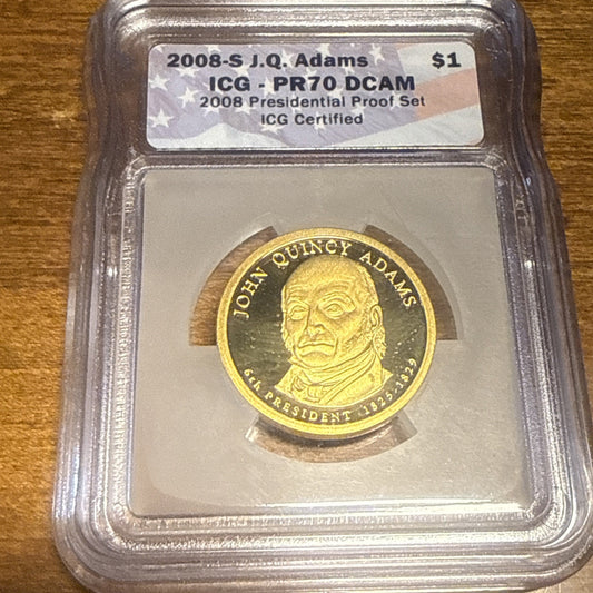 2008-S John Q. Adams Presidential $1 Dollar Proof Coin PR70 DCAM ICG