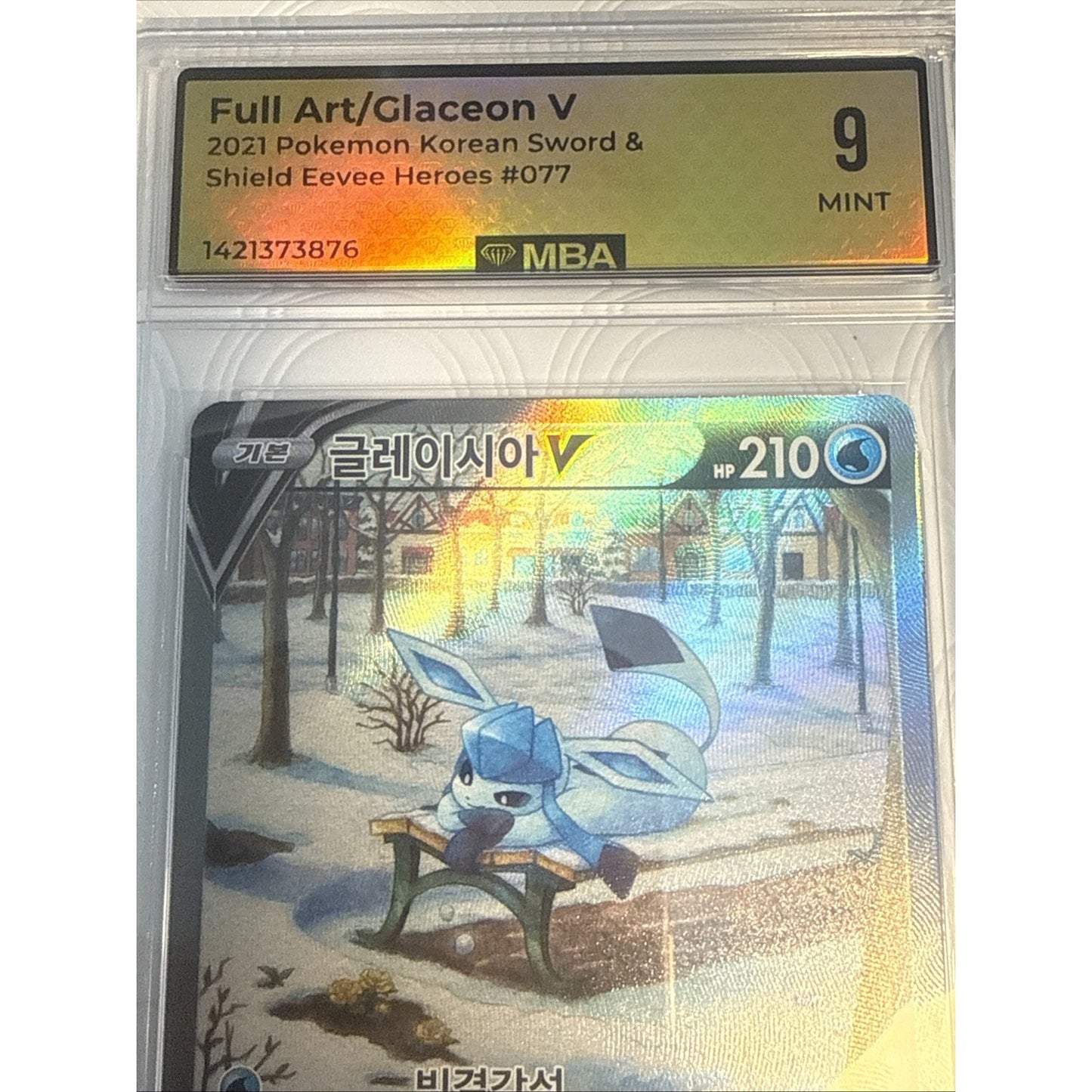 2021 POKEMON KOREAN SWORD & SHIELD EEVEE HEROES #077 FULL ART/GLACEON V MBA 9